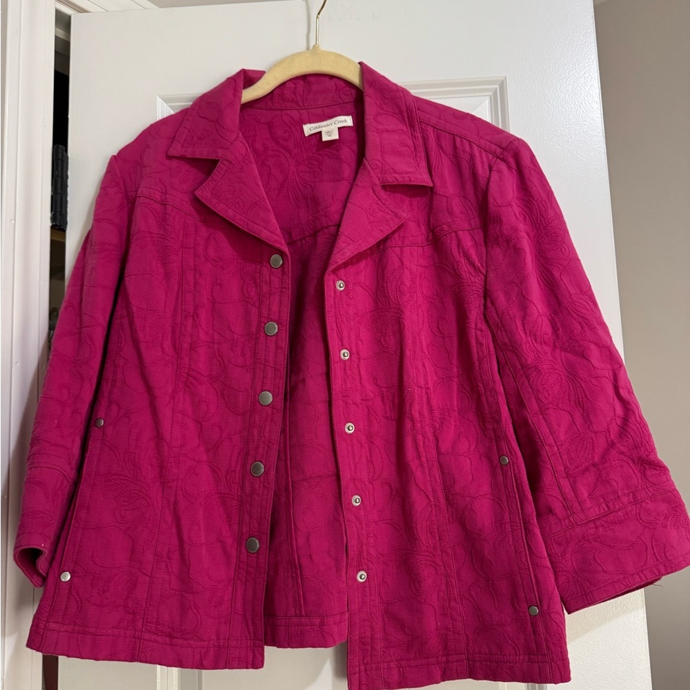 Coldwater Creek Fuchsia Button Up Jacket with Floral‎ Embroidery, size 16